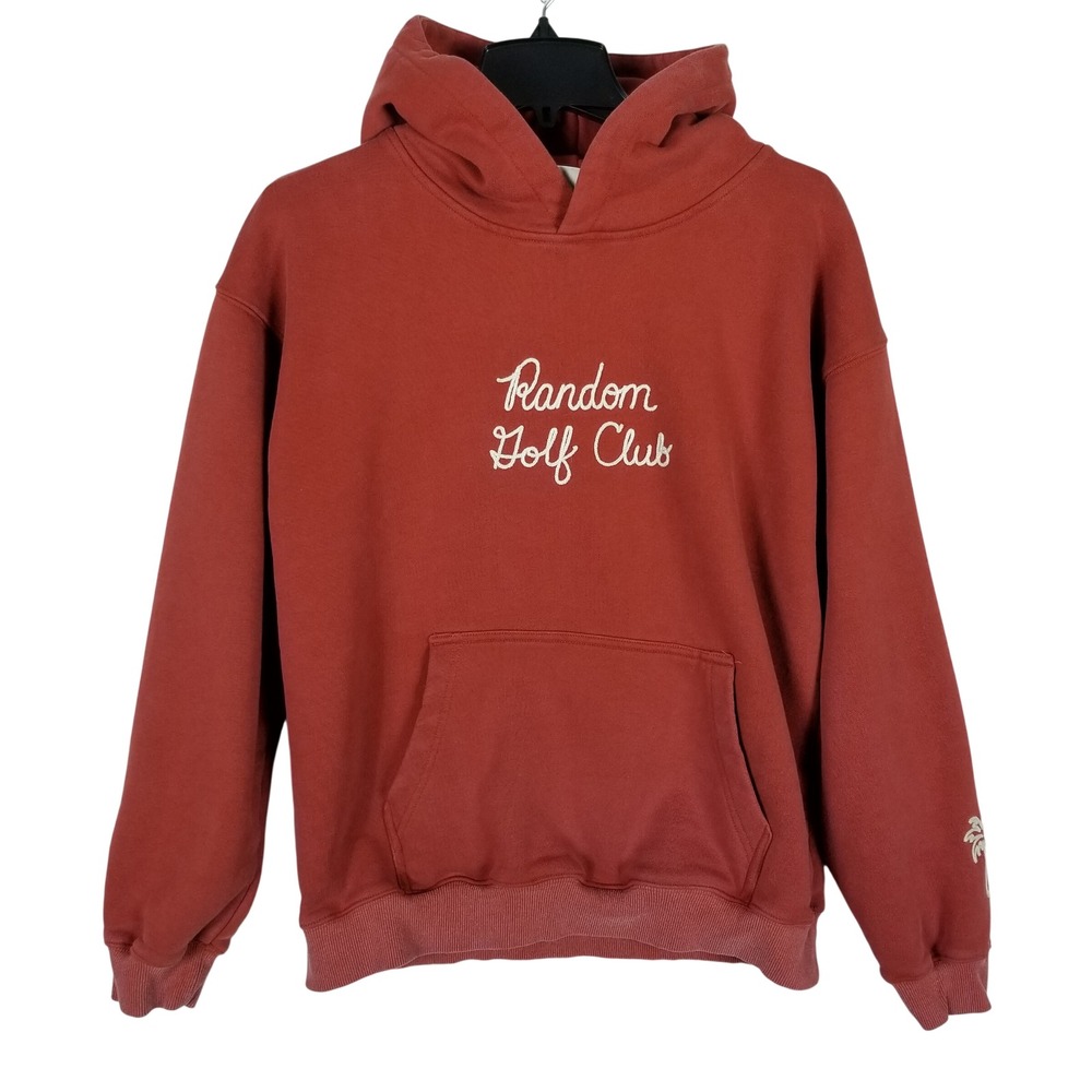 Random Golf Club Hoodie Mens Small Rust Orange Embroidered Cotton Pullover